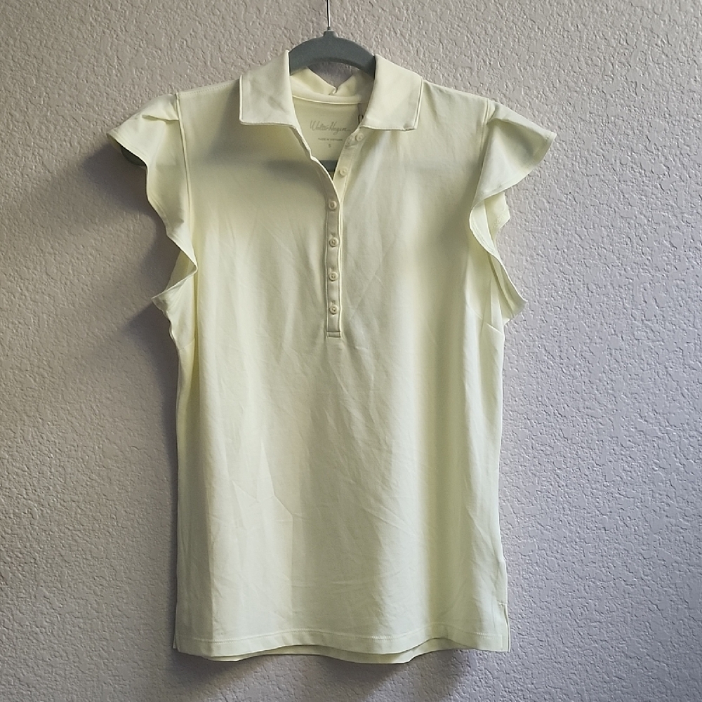 Walter Hagen Clubhouse Yellow Women's Ruffle Sleeve Polo Shirt - Small - NWT